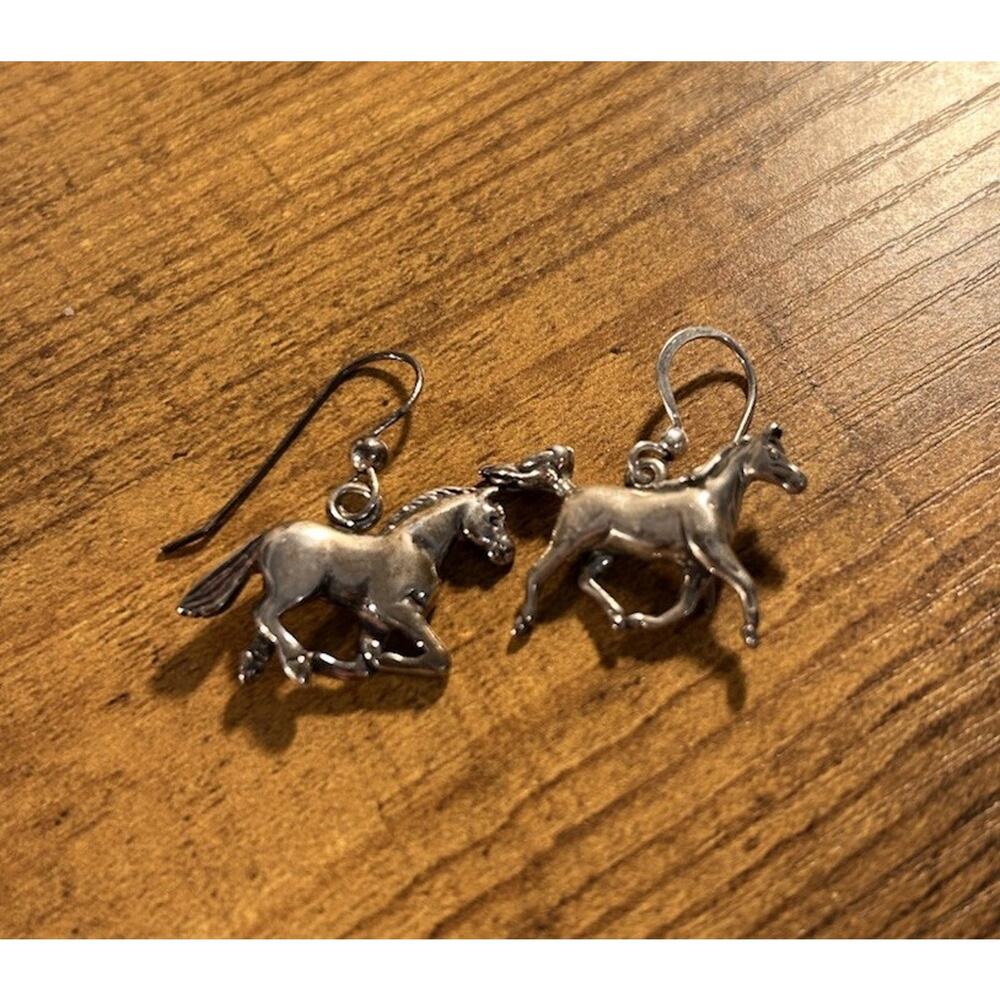 Sterling Silver Horse Dangle Earrings Running Horse Western Equestrian Drop